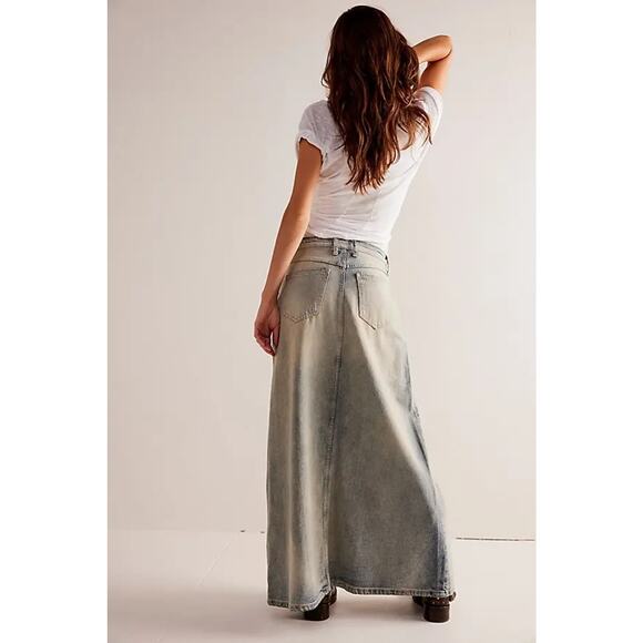 New FREE PEOPLE We The Free Come As You Are Denim Maxi Skirt $118 SIZE 4 Neptune - Picture 4 of 6